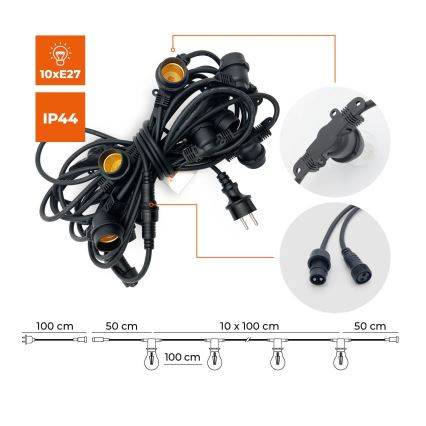 Buiten Decoratieve lichtsnoer MIMOSA 10xE27/1,3W/230V IP44 10 m