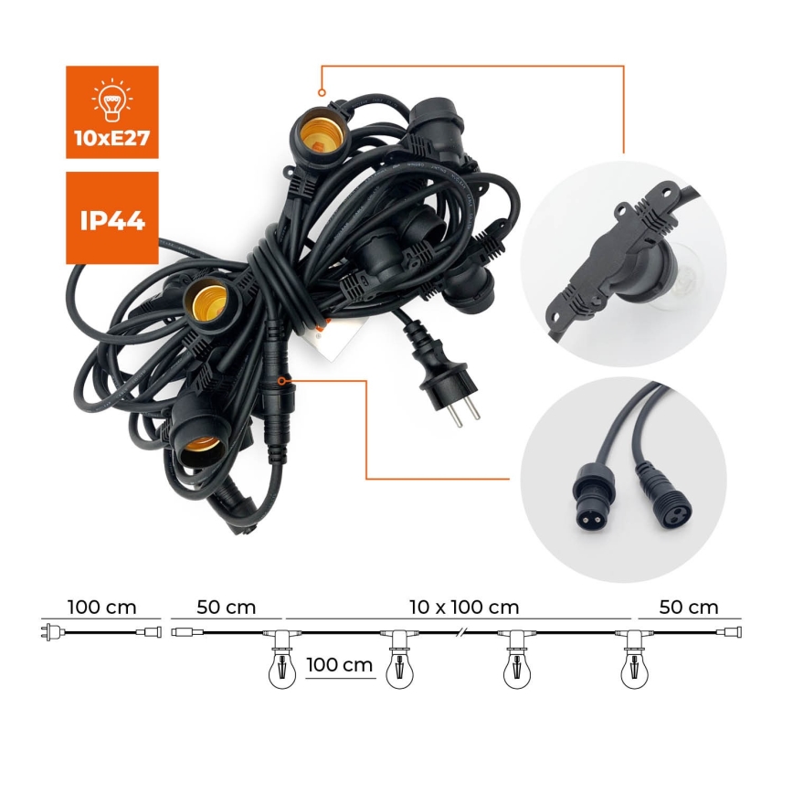 Buiten Decoratieve lichtsnoer MIMOSA 10xE27/1,3W/230V IP44 10 m