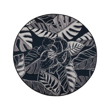 Buiten vloerkleed JUNGLE 135 cm zwart/wit met bladpatroon