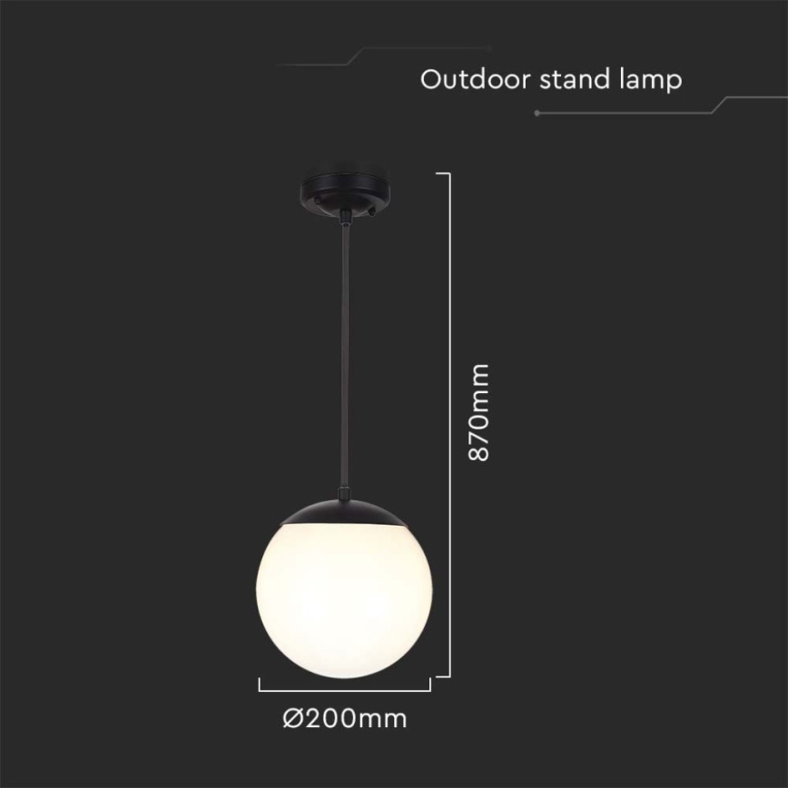 Buitenhanglamp aan kabel 1x E27/60W/230V Ø 20 cm IP44 zwart