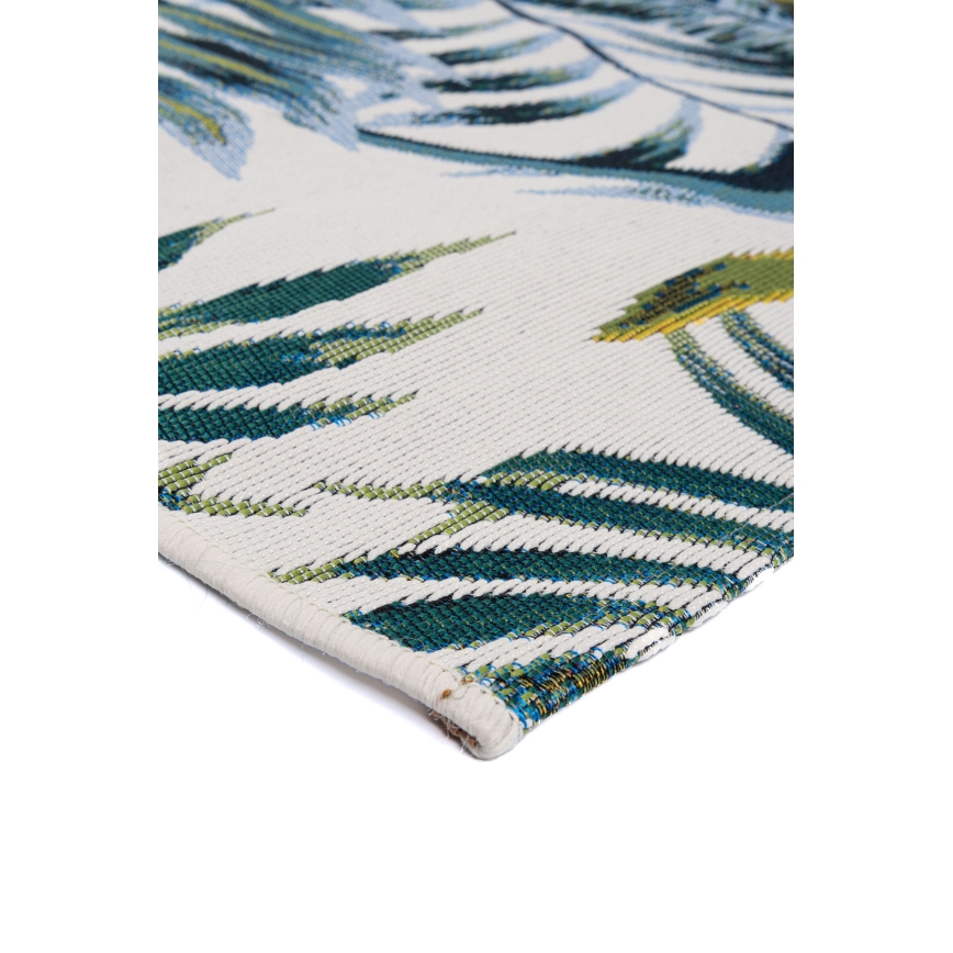 Buitenkleed CAPPUCCINO 120x180 cm turquoise met bladmotief