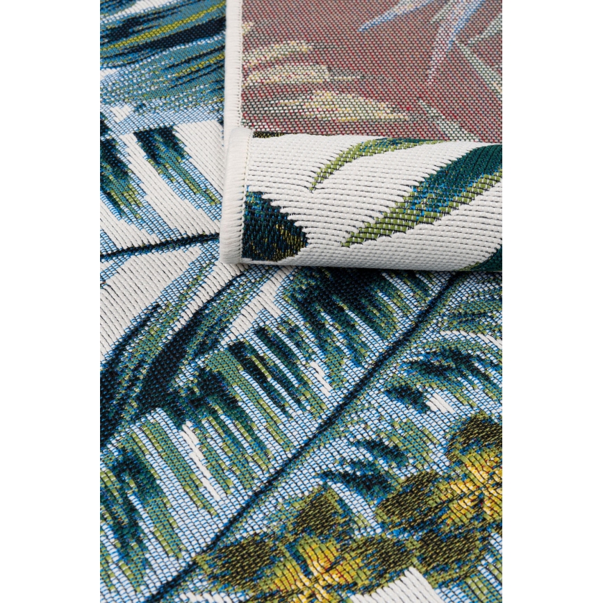 Buitenkleed CAPPUCCINO 120x180 cm turquoise met bladmotief