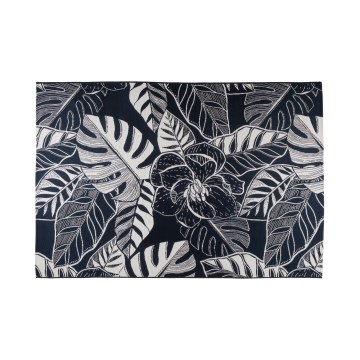 Buitenkleed JUNGLE 160x220 cm zwart/wit/bladmotief