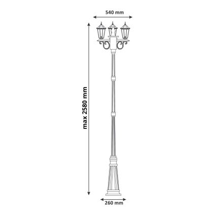 Buitenlamp 3xE27/20W/230V IP43 2,58 m patina