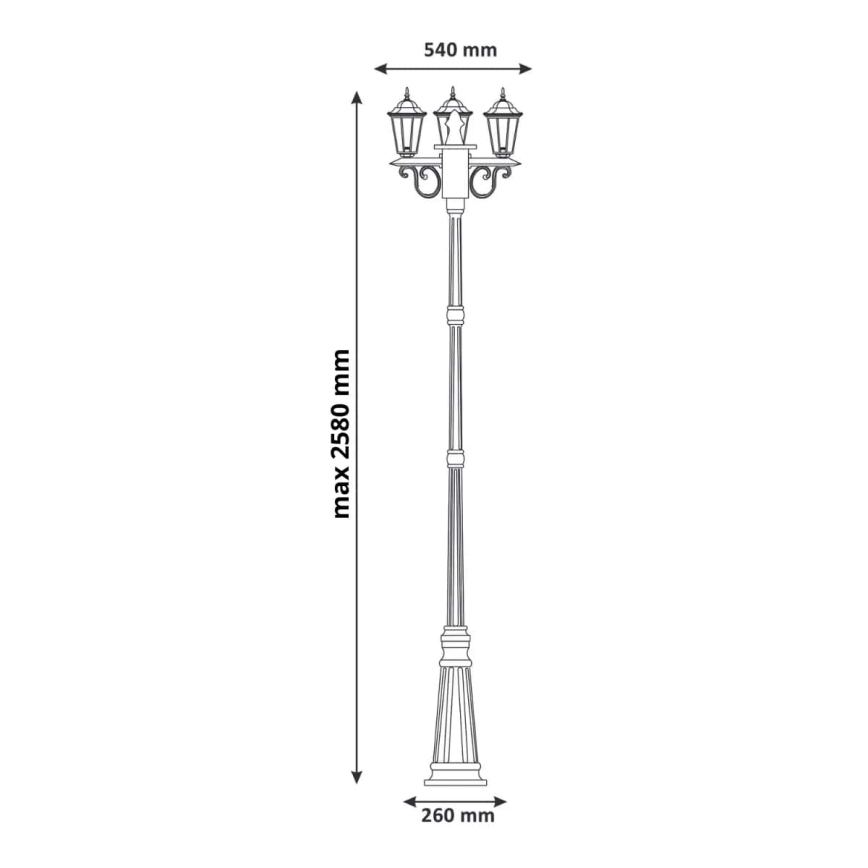 Buitenlamp 3xE27/20W/230V IP43 2,58 m zwart