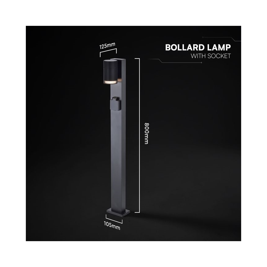 Buitenlamp met SCHUKO-stopcontact, 1x GU10 (10W, 230V), IP44, 80 cm, zwart