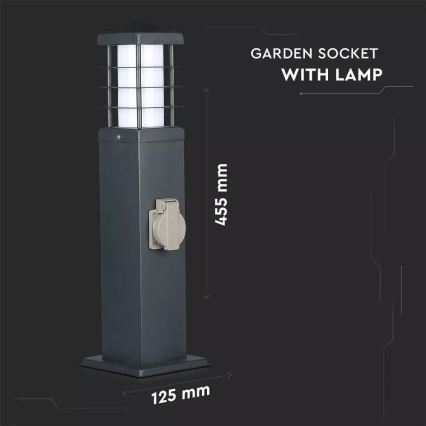 Buitenlamp met stopcontacten SCHUKO 1xE27/13W/230V IP44