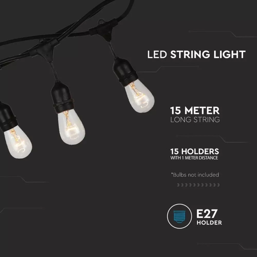 Buitenlichtsnoer STRING 15m 15xE27/25W/230V IP54