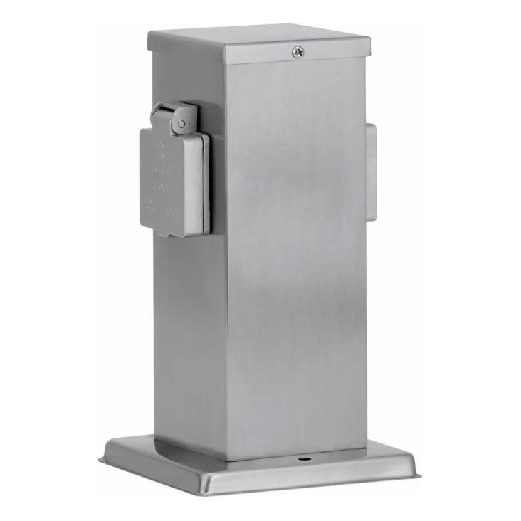 Buitenstopcontact zuil 2Z SCHUKO 230V mat chroom IP44