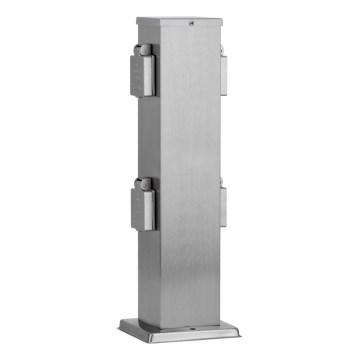 Buitenstopcontact zuil 4Z SCHUKO 230V mat chroom IP44