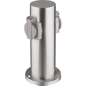 Buitenstopcontactpaal 2-voudig 230V IP44 mat chroom rond
