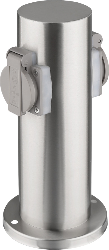 Buitenstopcontactpaal 2-voudig 230V IP44 mat chroom rond