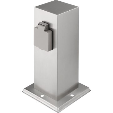 Buitenstopcontactpaal 2-voudig 230V IP44 mat chroom vierkant