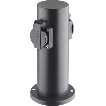 Buitenstopcontactpaal 2-voudig 230V IP44 zwart rond