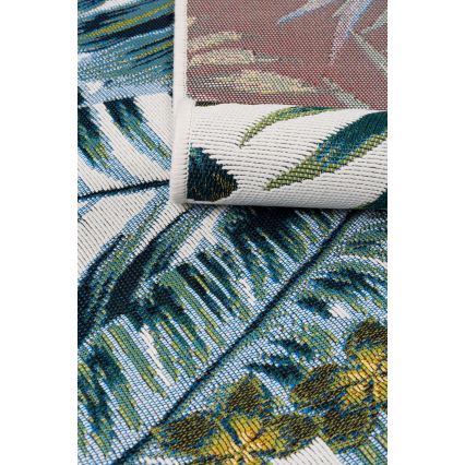 Buitenvloerkleed CAPPUCCINO 80x165 cm turquoise/wit