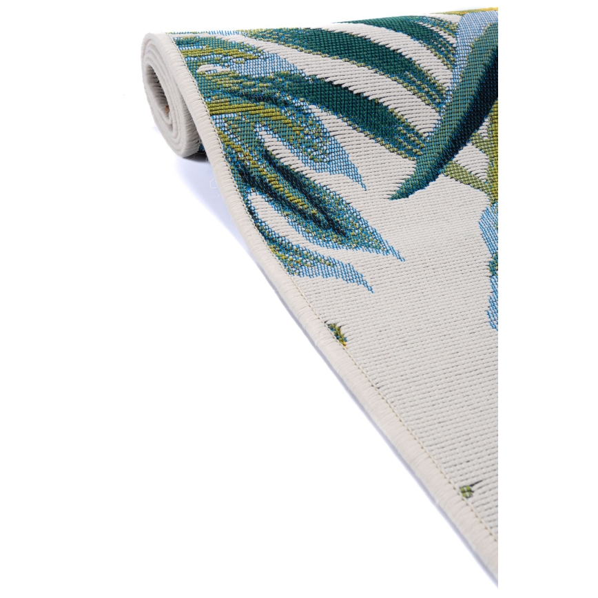 Buitenvloerkleed CAPPUCCINO 80x165 cm turquoise/wit