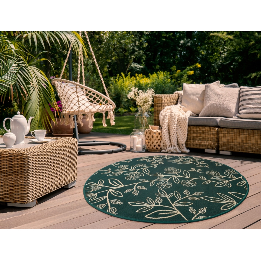 Buitenvloerkleed JUNGLE 135 cm, groen met bladmotief