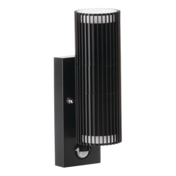Buitenwandspot met bewegings- en schemersensor RADILO 2xGU10/11W/230V IP44 zwart