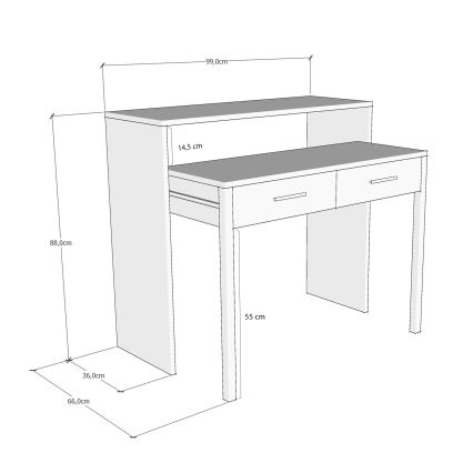 Bureau 88x99 cm wit/beige