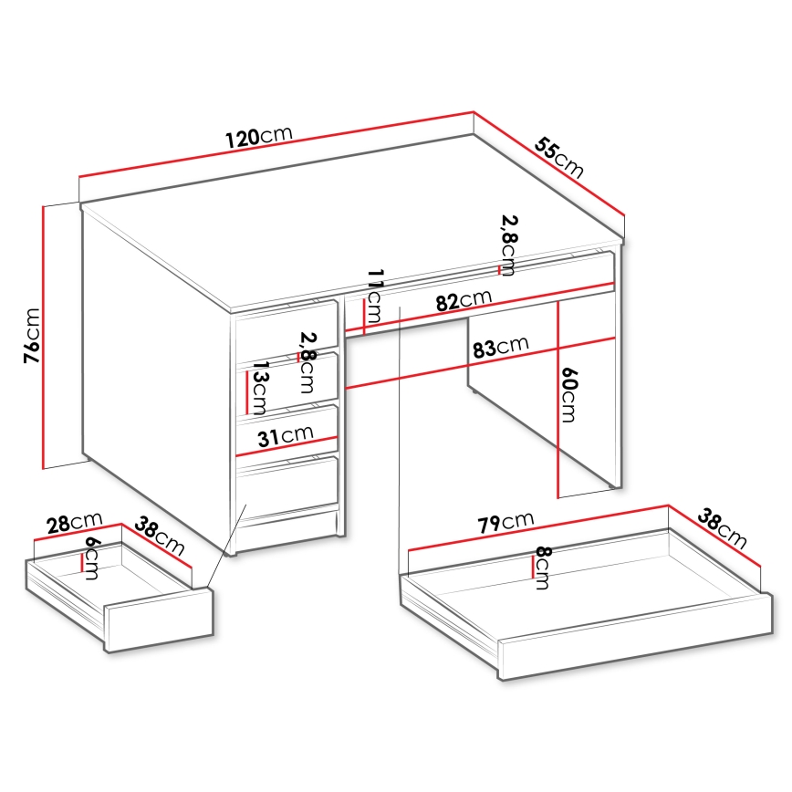 Bureau ADA 120x76 cm kasjmier