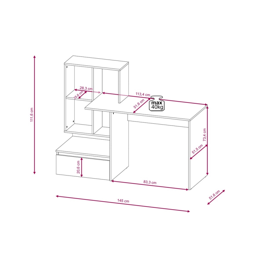 Bureau MARLO met plank, betongrijs/wit