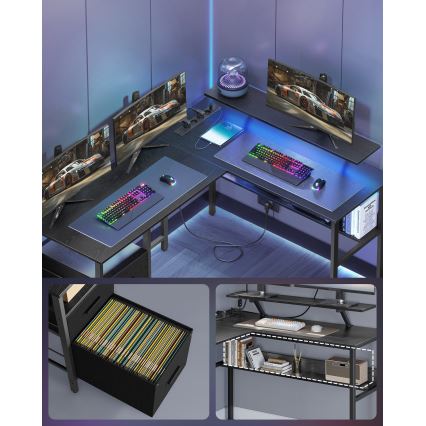 Bureau met achtergrondverlichting SOLEA-X bruin/zwart