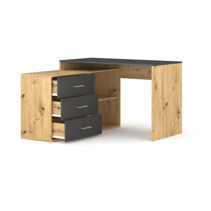 Bureau met lades en omkeerbare hoek (links/rechts) JULES artisan-eik/antraciet