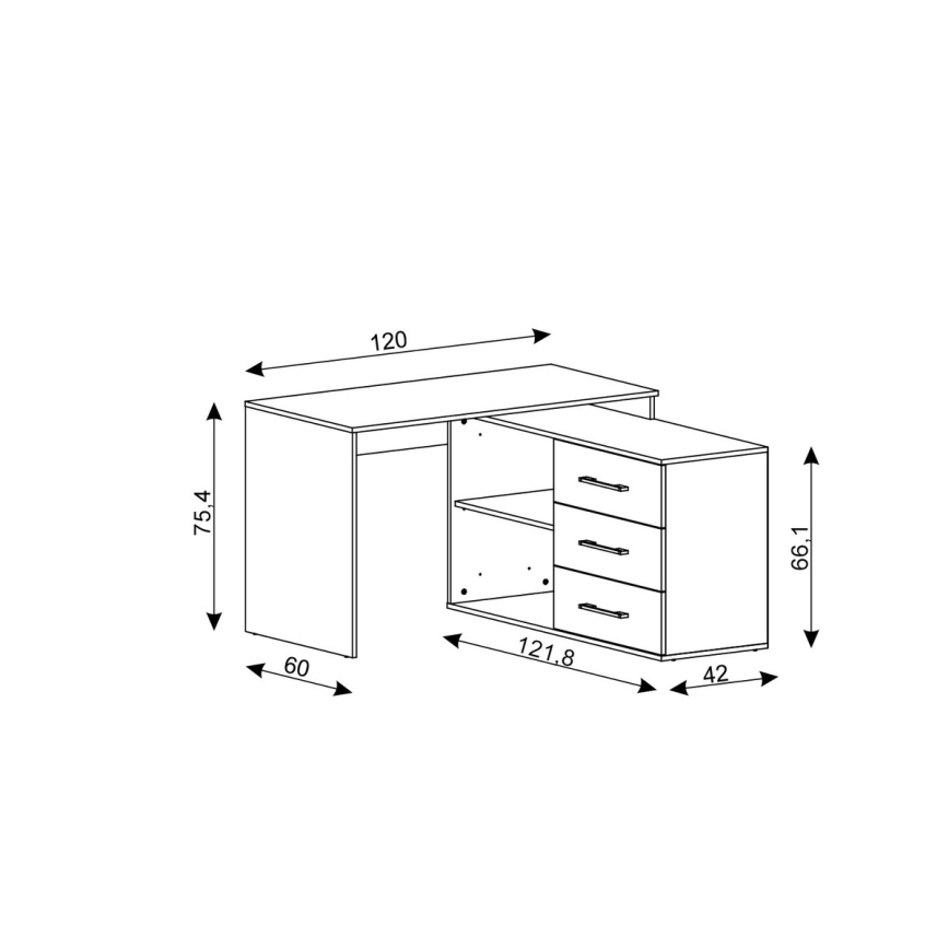 Bureau met lades en omkeerbare hoek (links/rechts) JULES artisan-eik/antraciet