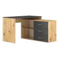 Bureau met lades en omkeerbare hoek (links/rechts) JULES eiken artisan/antraciet