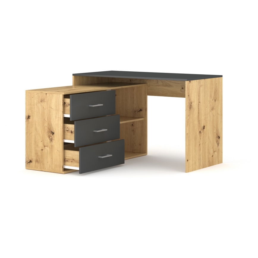 Bureau met lades en omkeerbare hoek (links/rechts) JULES eiken artisan/antraciet