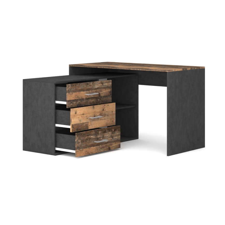 Bureau met lades en omkeerbare hoek (rechts/links) 120x120 cm JULES bruin/zwart
