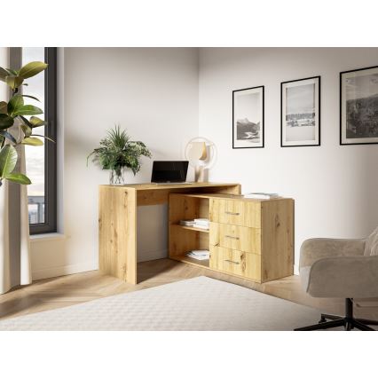 Bureau met lades en omkeerbare P/L-hoek JULES artisan eiken