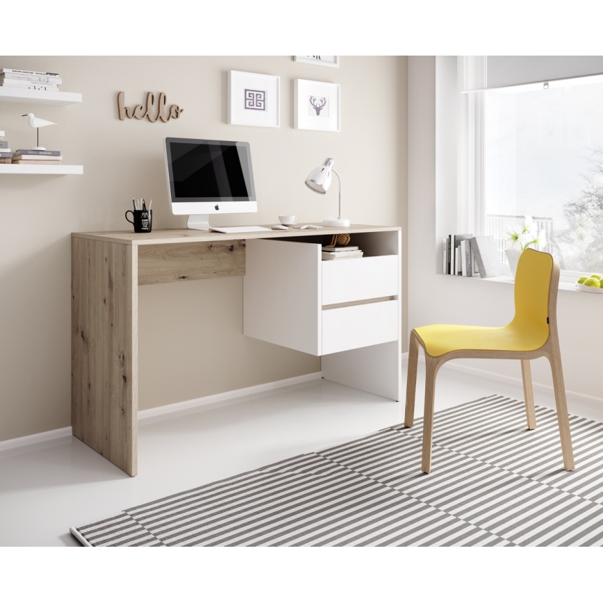 Bureau met lades MARLO artisan eik/wit