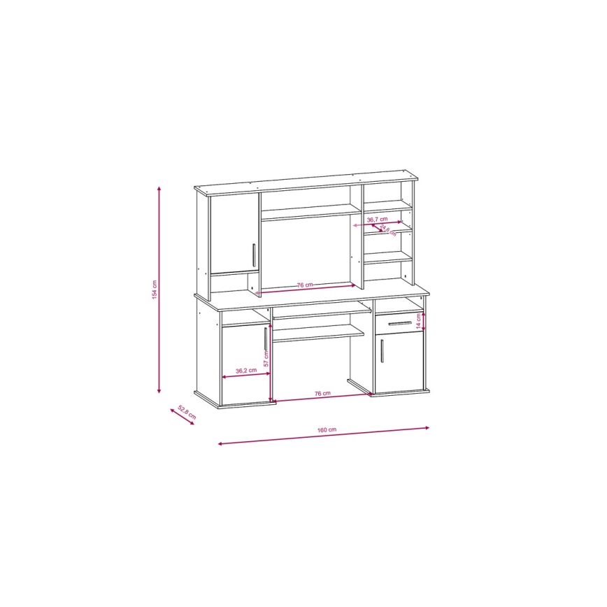 Bureau met plank ELIAN 160x53 cm sonoma eik grijs/wit