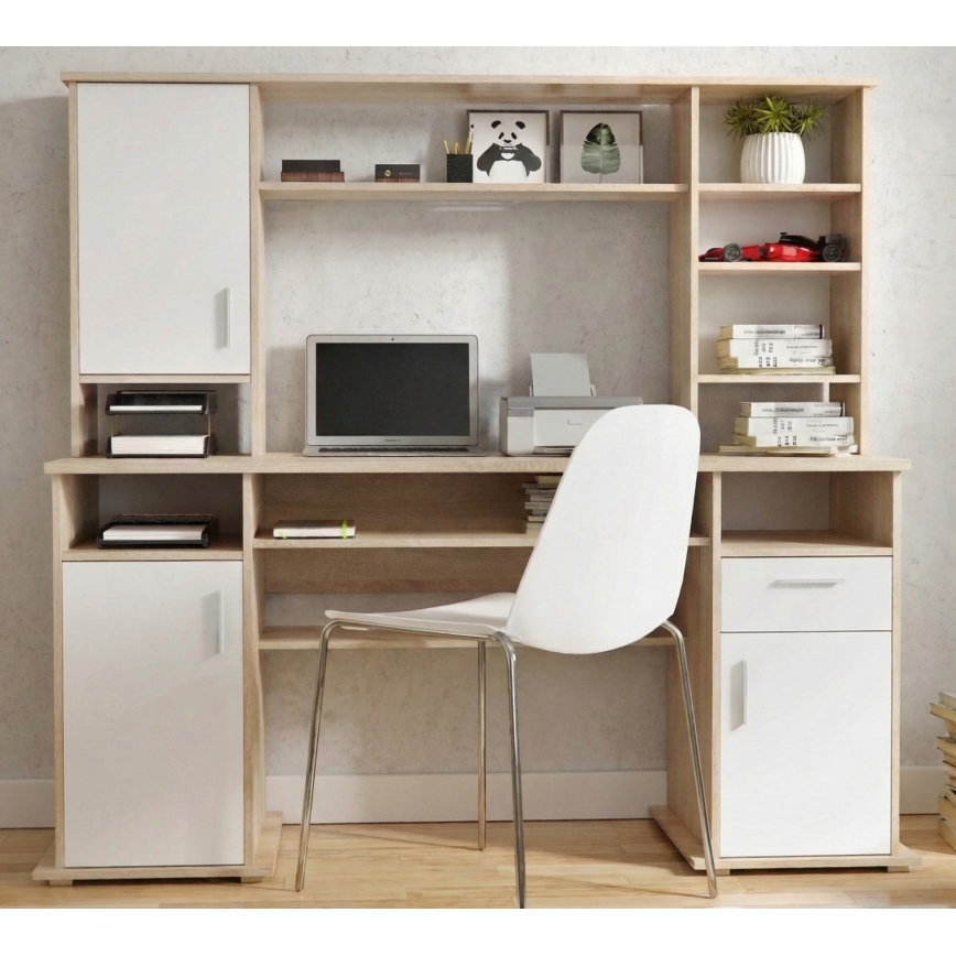 Bureau met plank ELIAN sonoma eik/wit