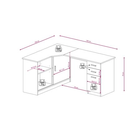 Bureau met plank en lades ROBERTO links artisan eik/wit
