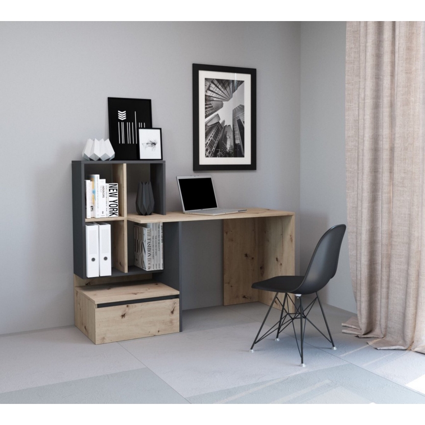 Bureau met plank MARLO artisan-eik/antraciet