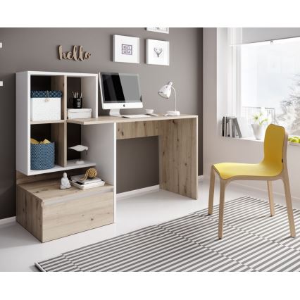 Bureau met plank MARLO artisan eiken/wit
