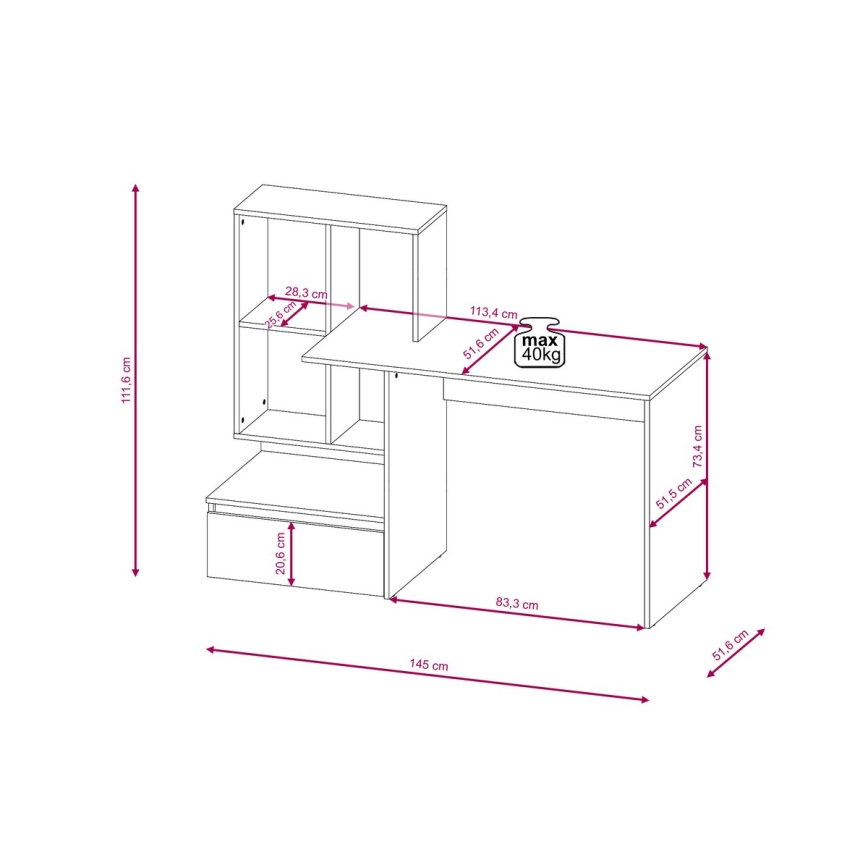 Bureau met plank MARLO artisan eiken/wit