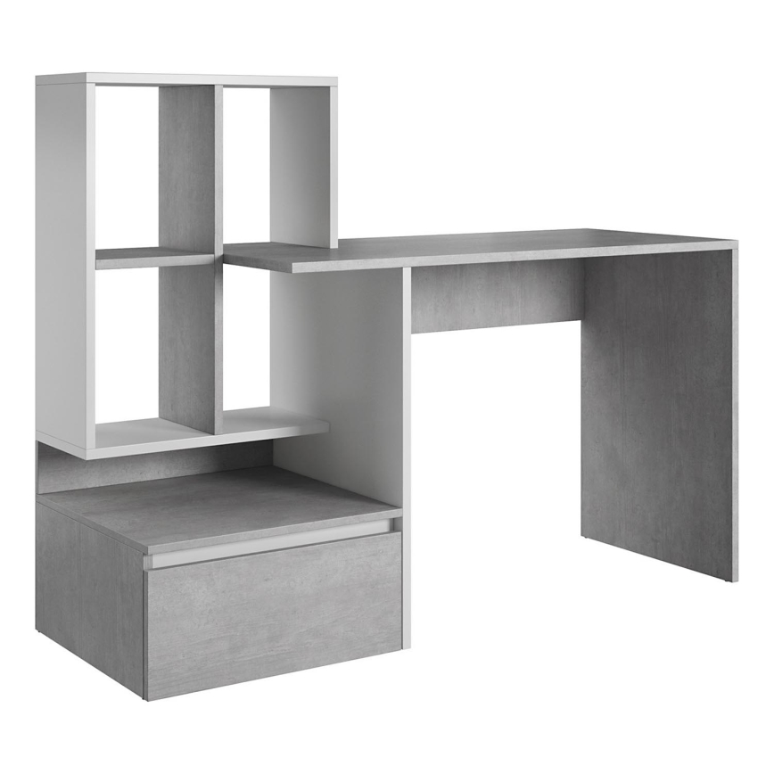 Bureau met plank MARLO betongrijs/wit