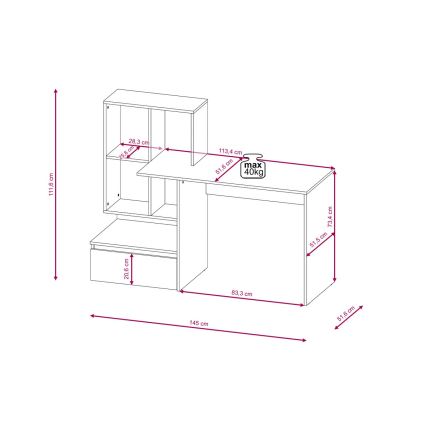 Bureau met plank MARLO betongrijs/wit