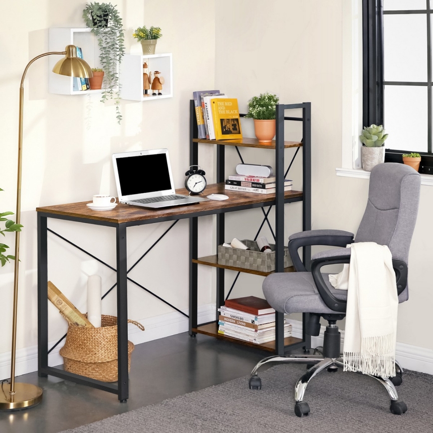 Bureau met planken SOLEA bruin/zwart