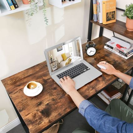 Bureau met planken SOLEA bruin/zwart