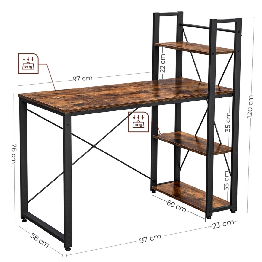 Bureau met planken SOLEA bruin/zwart