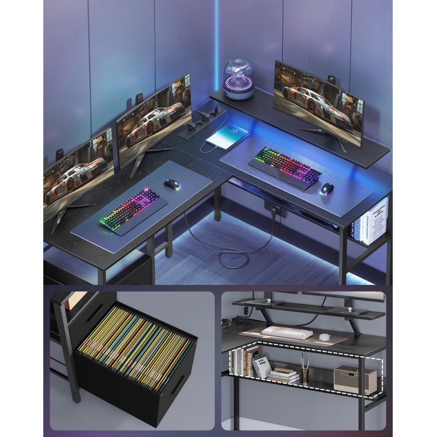 Bureau met verlichting SOLEA-X bruin/zwart