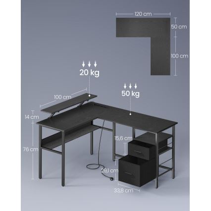 Bureau met verlichting SOLEA-X bruin/zwart