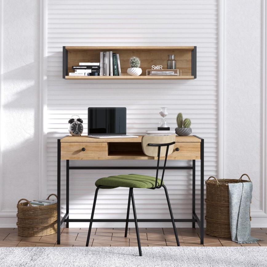 Bureau PENA 72x100 cm + Wandplank 24x100 cm bruin/zwart