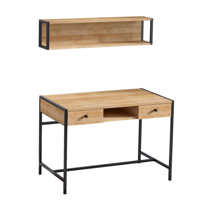 Bureau PENA 72x100 cm + Wandplank 24x100 cm bruin/zwart