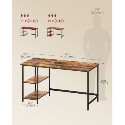 Bureau SOLEA 140x60 cm bruin/zwart