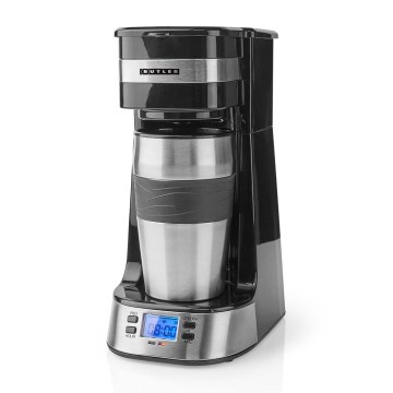 Butler - Koffiezetapparaat voor 1 kopje 0,4 l met timer en reisbeker 750W/230V roestvrij staal/zwart